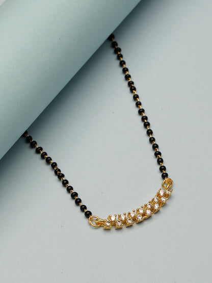 VIVAZS 18K Gold Plated AD & CZ Studded with Gold & Black Beads Mangalsutra Necklace