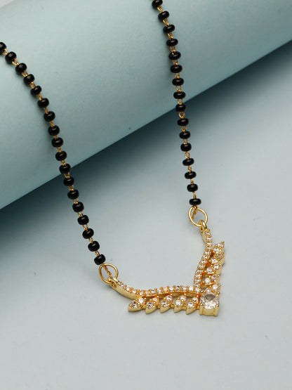 VIVAZS Gold-Plated Black & White AD-Studded Mangalsutra