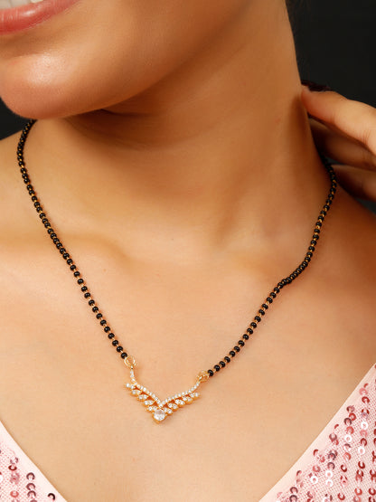 VIVAZS Gold-Plated Black & White AD-Studded Mangalsutra