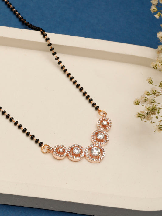 VIVAZS 18k Rose Gold Plated AD & CZ Studded Mangalsutra Necklace with Black Beads
