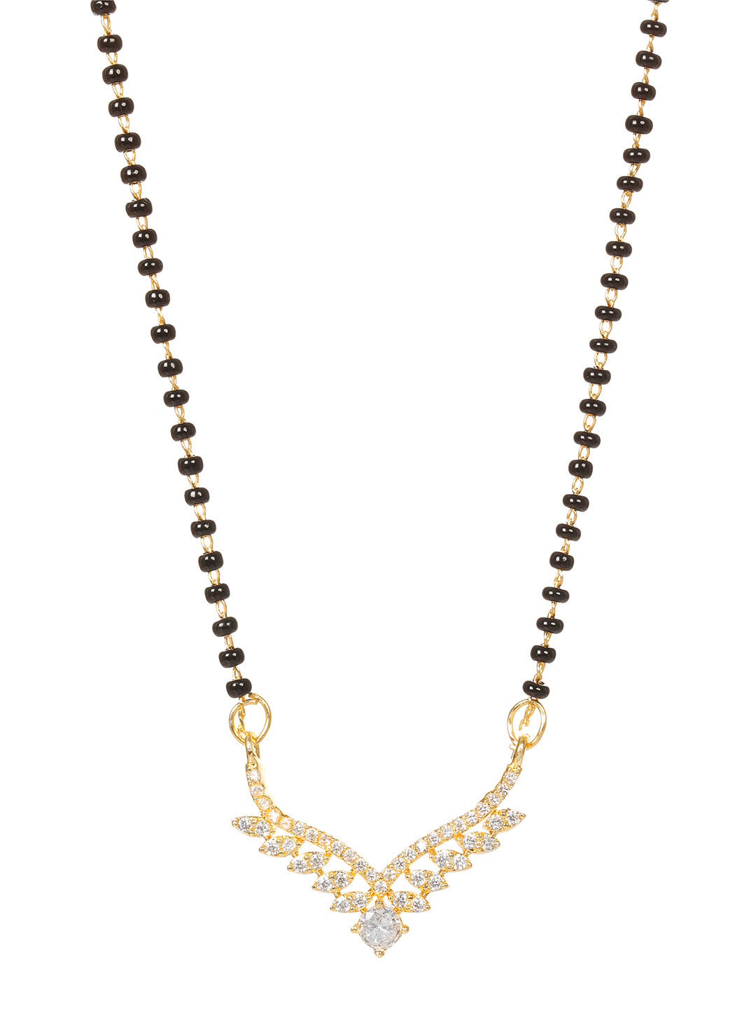 VIVAZS Gold-Plated Black & White AD-Studded Mangalsutra