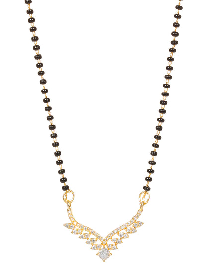 VIVAZS Gold-Plated Black & White AD-Studded Mangalsutra