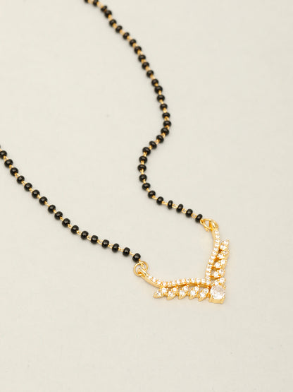VIVAZS Gold-Plated Black & White AD-Studded Mangalsutra