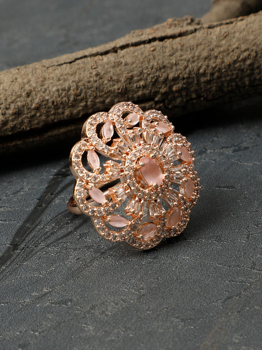 VIVAZS Rose Gold Plated AD-Studded Adjustable Ring