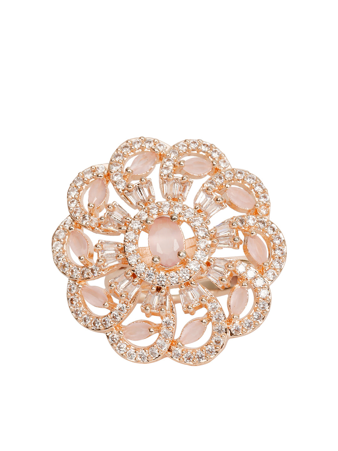 VIVAZS Rose Gold Plated AD-Studded Adjustable Ring