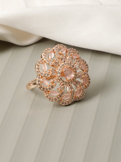 VIVAZS Rose Gold Plated AD-Studded Adjustable Ring