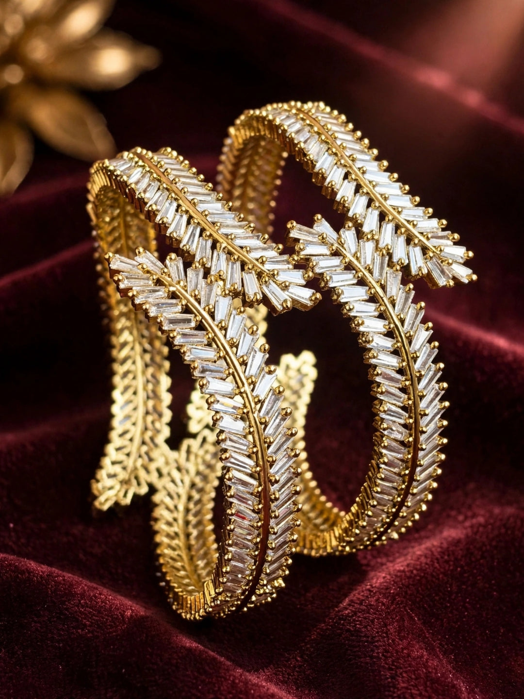 Set Of 2 Gold-Plated AD-Studded and Cubic Zirconia Studded Premium Bangles