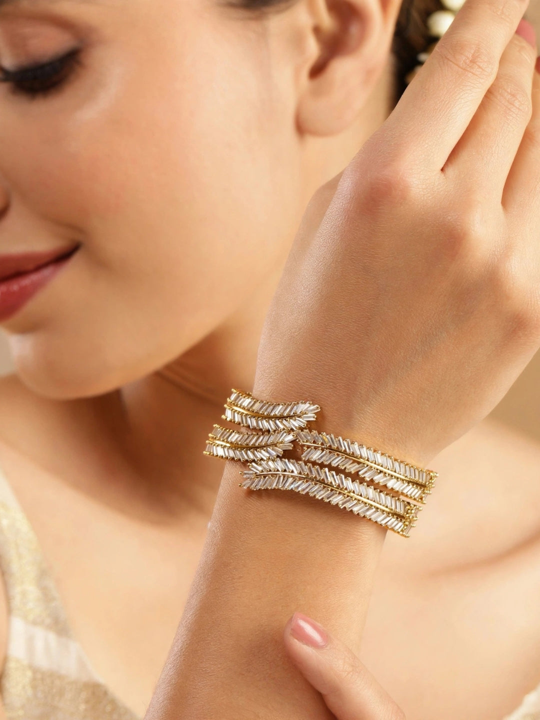 Set Of 2 Gold-Plated AD-Studded and Cubic Zirconia Studded Premium Bangles