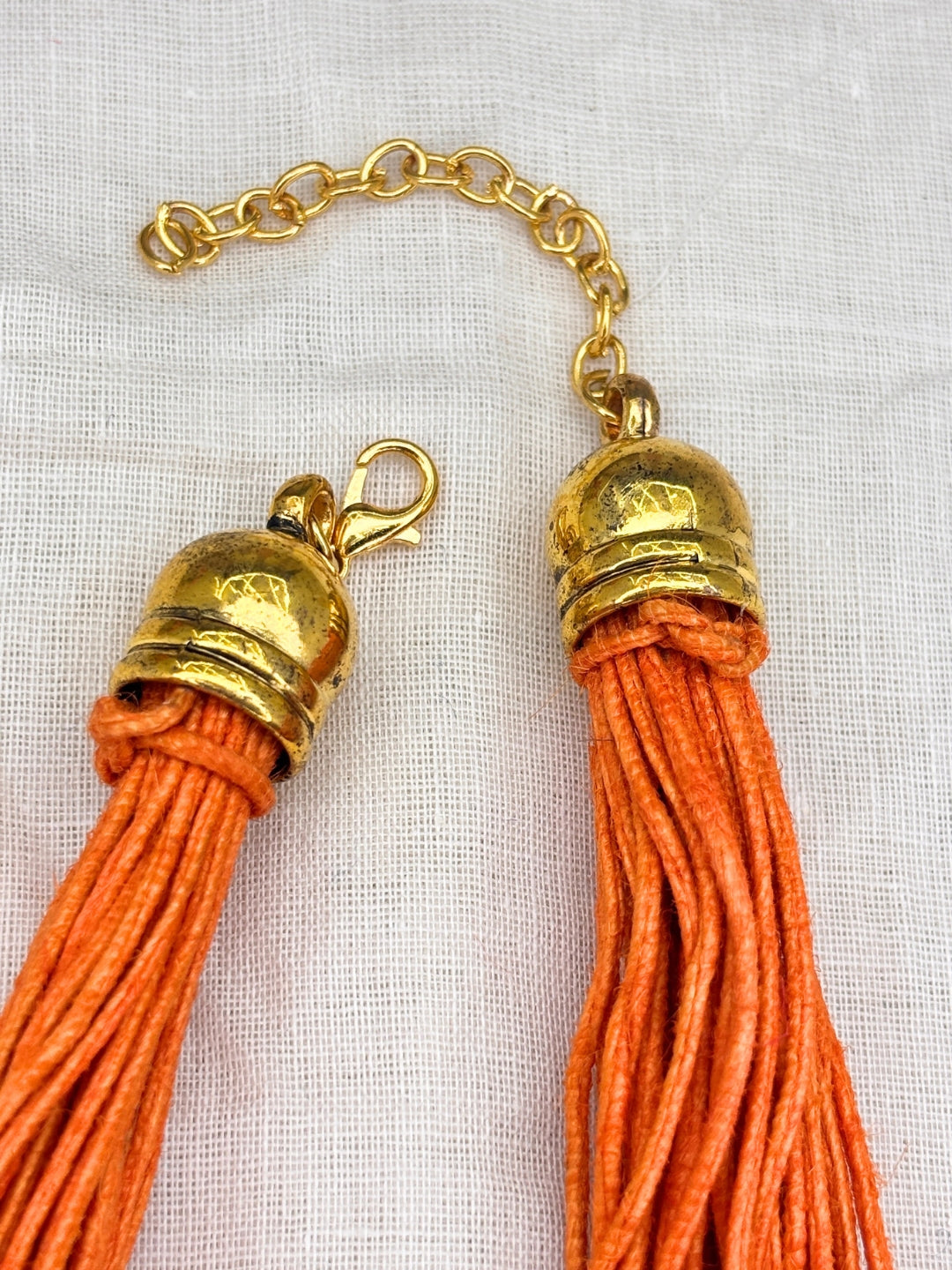 Gold-Plated Oxidised Statement Orange Thread Layered Jute Necklace