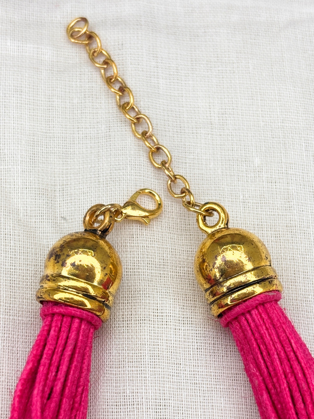 Gold-Plated Oxidised Statement Magenta Thread Layered Jute Necklace