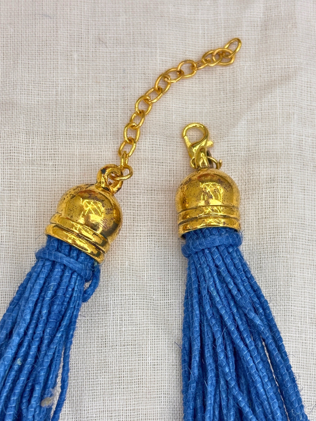 Gold-Plated Oxidised Statement Blue Thread Layered Jute Necklace