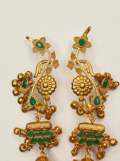 VIVAZS Kashmiri Drop earcuff Earrings Jhumkas (Green)