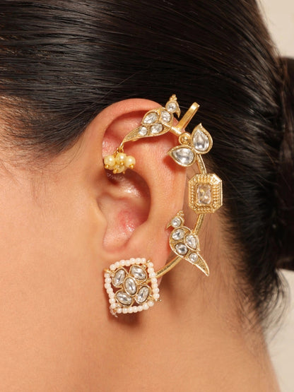 VIVAZS Gold Plated Contemporary Ear Cuff Earrings
