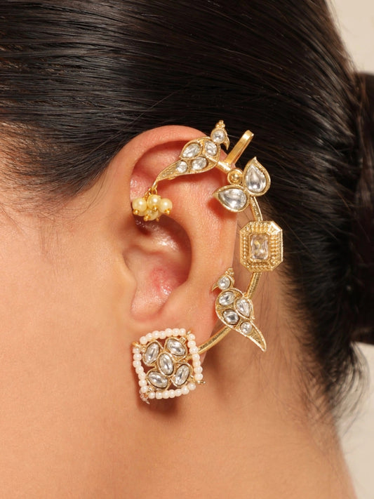 VIVAZS Gold Plated Contemporary Ear Cuff Earrings