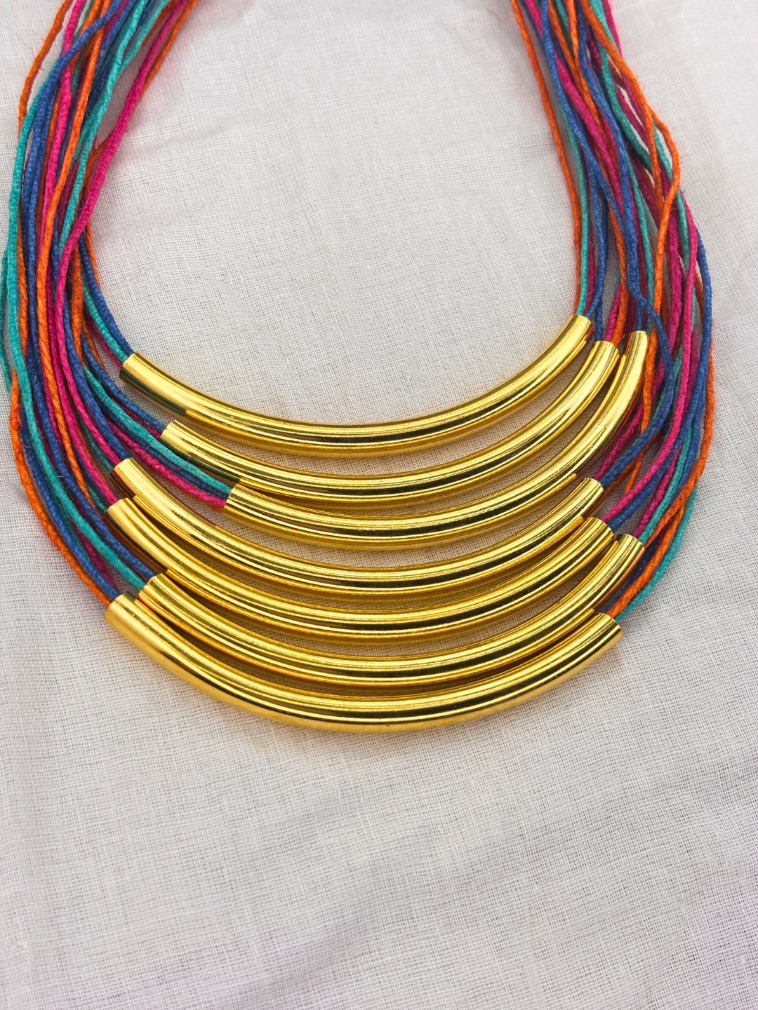 Gold-Plated Oxidised Statement Multi Thread Layered Jute Necklace