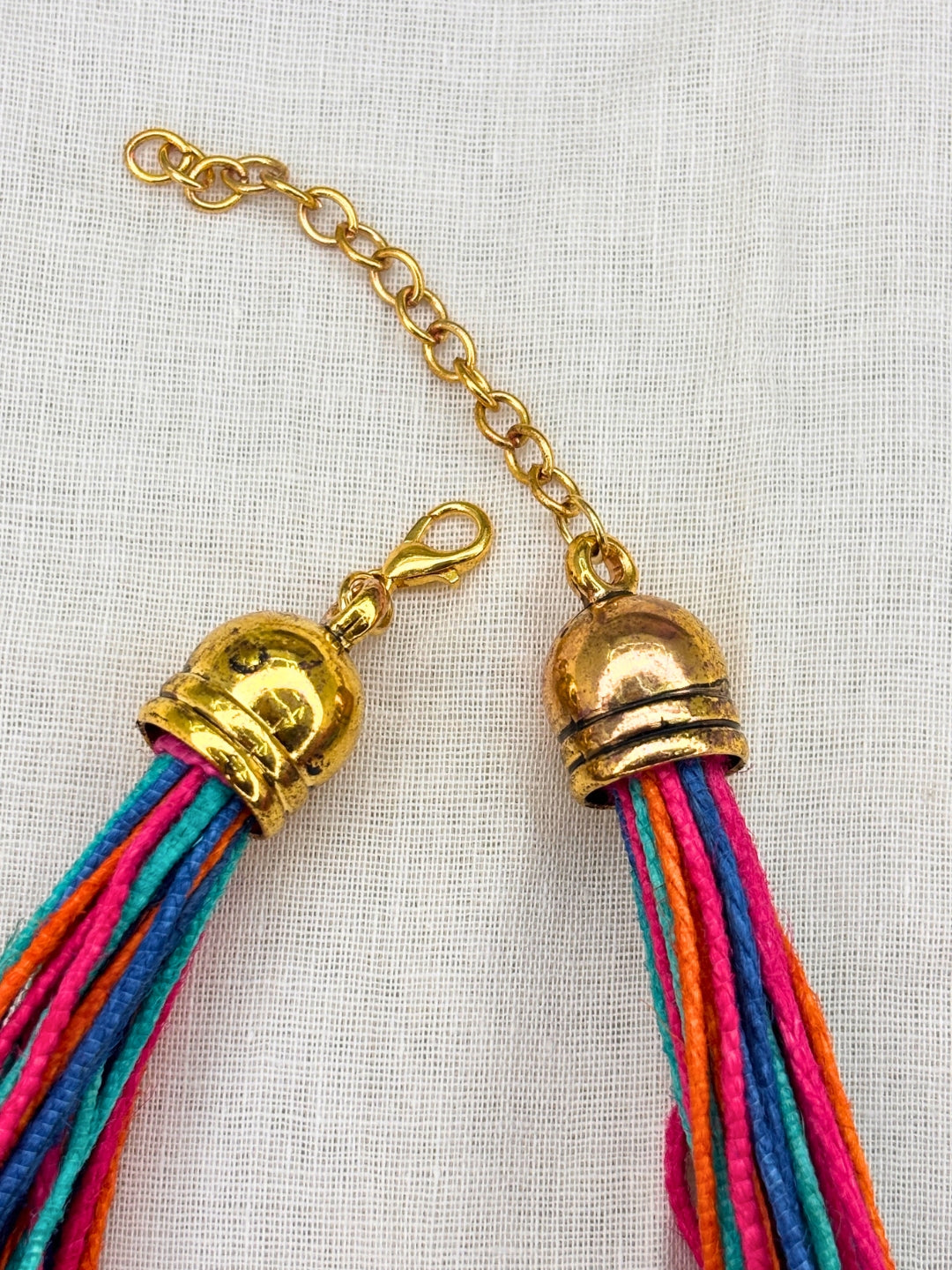 Gold-Plated Oxidised Statement Multi Thread Layered Jute Necklace