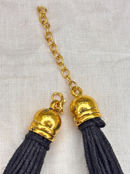Gold-Plated Oxidised Statement Black Thread Layered Jute Necklace