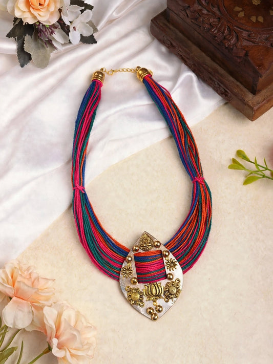 Gold-Plated Oxidised Statement Multi Thread Jute Necklace