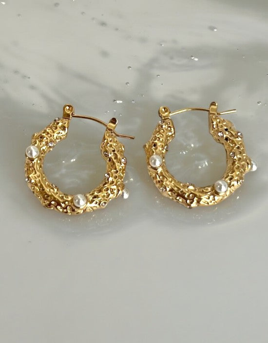 VIVAZS 18K Gold Plated Asymmetric Metal Pearl Hoops