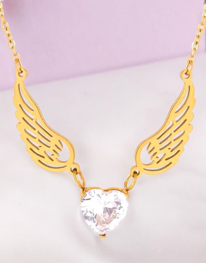 VIVAZS Loving Heart Zircon Angel Wings Necklace