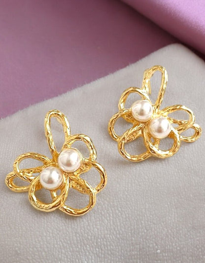 VIVAZS 18K Gold Plated Asymmetric Metal Pearl Earrings