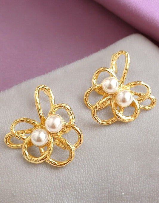 VIVAZS 18K Gold Plated Asymmetric Metal Pearl Earrings