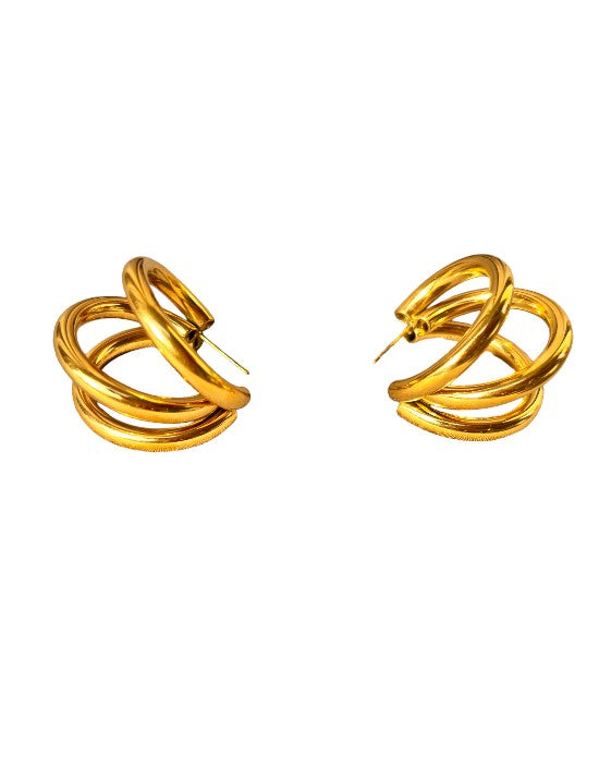 VIVAZS 18K Gold Plated Triple Layer Hoop Earrings