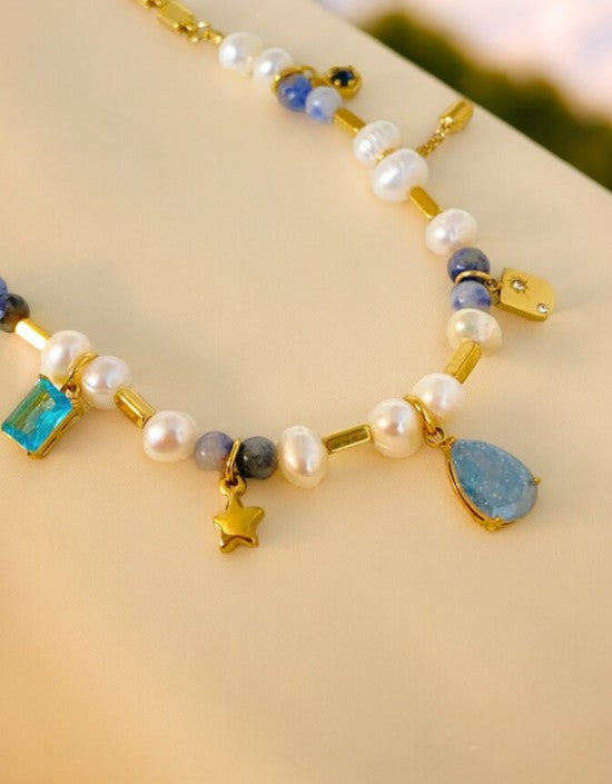 VIVAZS Ocean Blue Natural Water pearl 18K Gold-plated Necklace