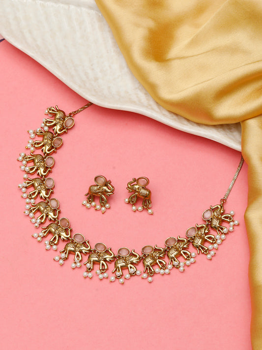 VIVAZS Golden Choker Necklace Jewellery Set