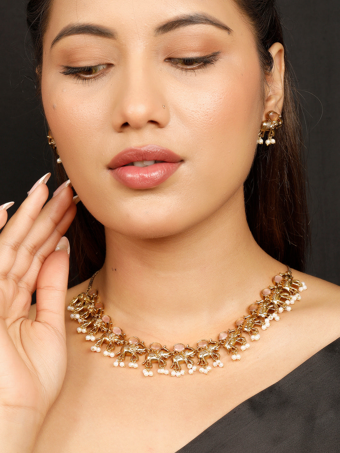 VIVAZS Golden Choker Necklace Jewellery Set