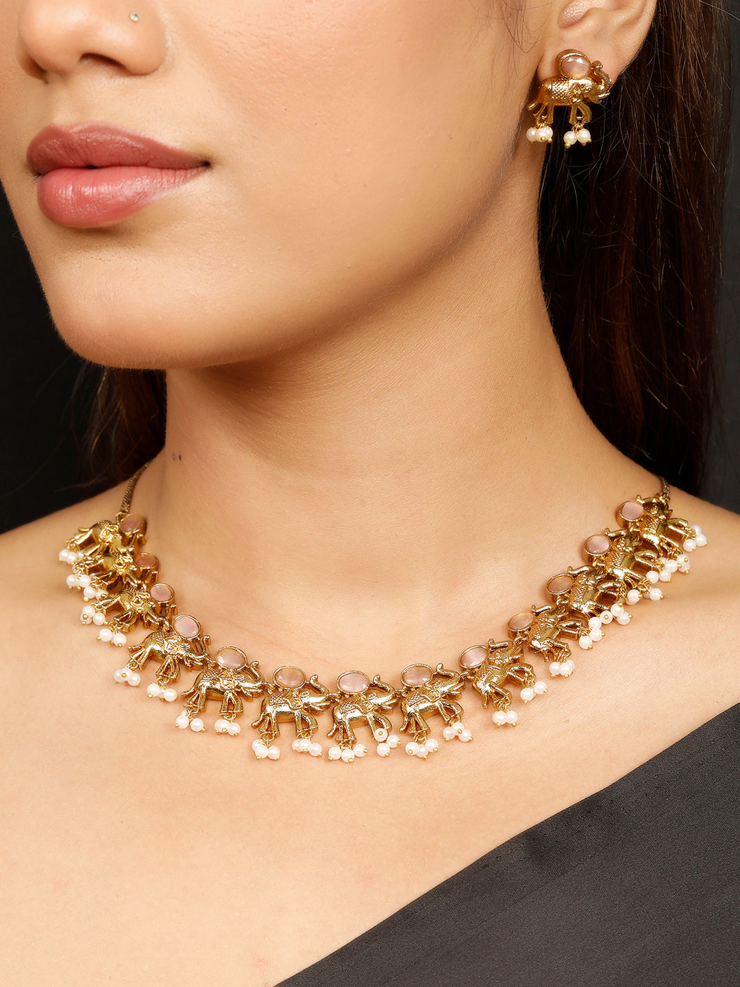 VIVAZS Golden Choker Necklace Jewellery Set