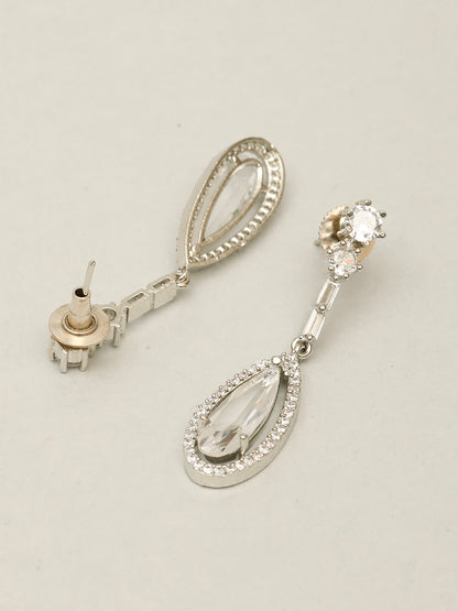 VIVAZS Silver-Plated White AD Stone Studded Jewellery Set