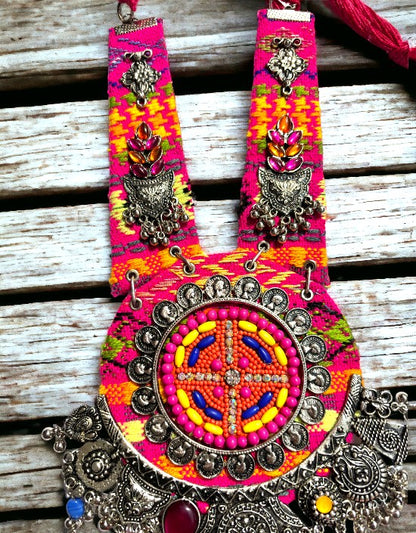 VIVAZS Boho Necklace in Hot Pink