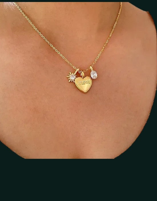 VIVAZS MOM HEART CHARM NECKLACE