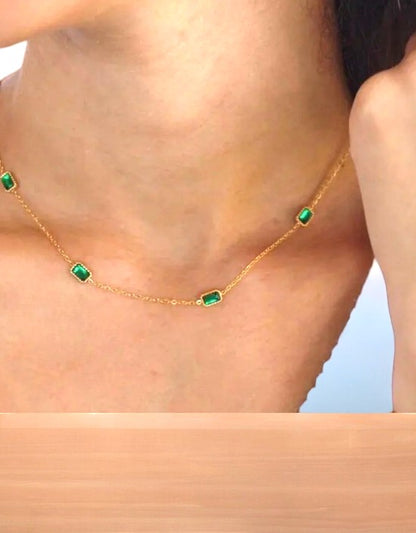 VIVAZS Gold Plated Rectangle Emerald Zircon Necklace