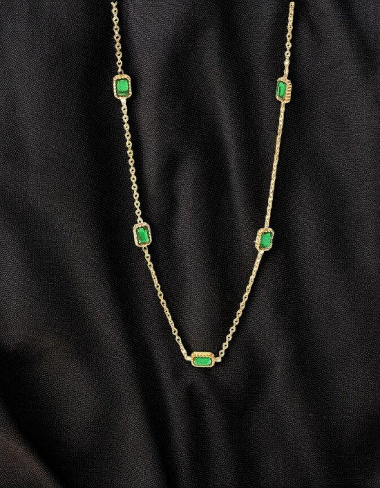 VIVAZS Gold Plated Rectangle Emerald Zircon Necklace