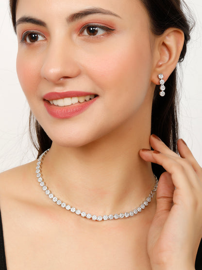 Rhodium Plated AD & Cubic Zirconia Studded Jewellery Set