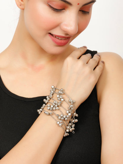 VIVAZS Oxidised Silver-Plated Multi-Layered Chain Bracelet with Gungaroo