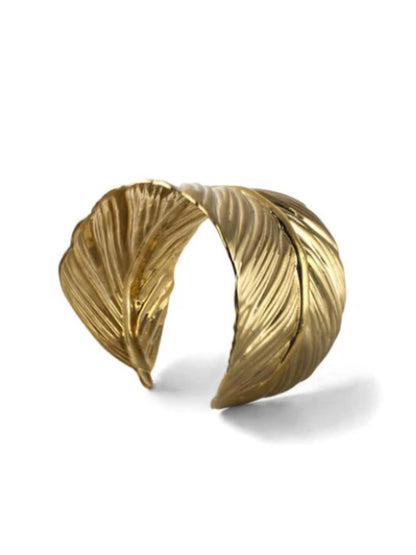 VIVAZS 18K GOLD PVD PLATED Leaf Shaped Cuff Bracelet