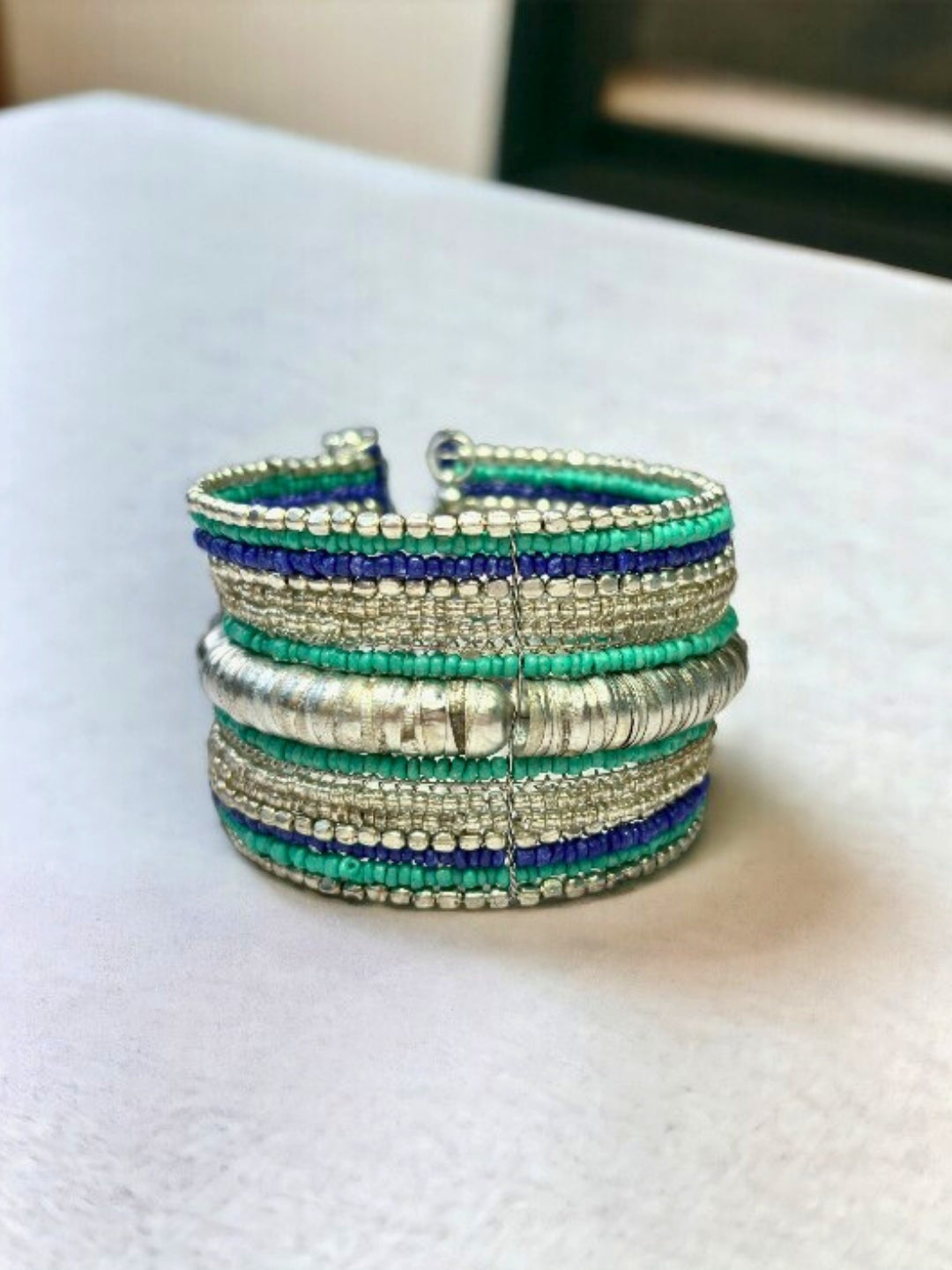 VIVAZS Shimmering Turquoise Blue and Silver Bracelet/Bangle