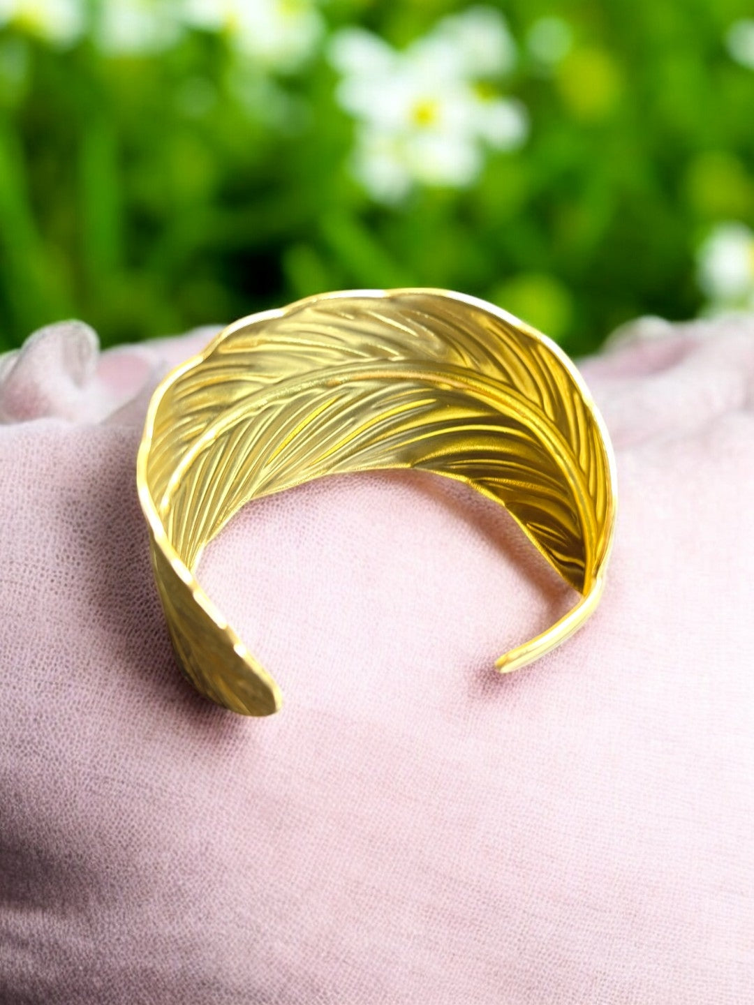 VIVAZS 18K GOLD PVD PLATED Leaf Shaped Cuff Bracelet