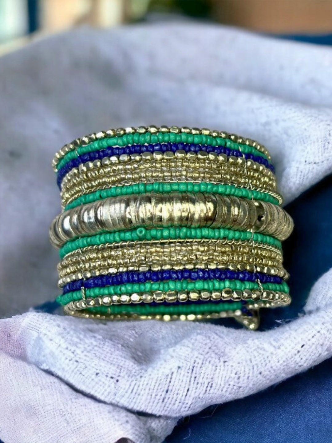 VIVAZS Shimmering Turquoise Blue and Silver Bracelet/Bangle