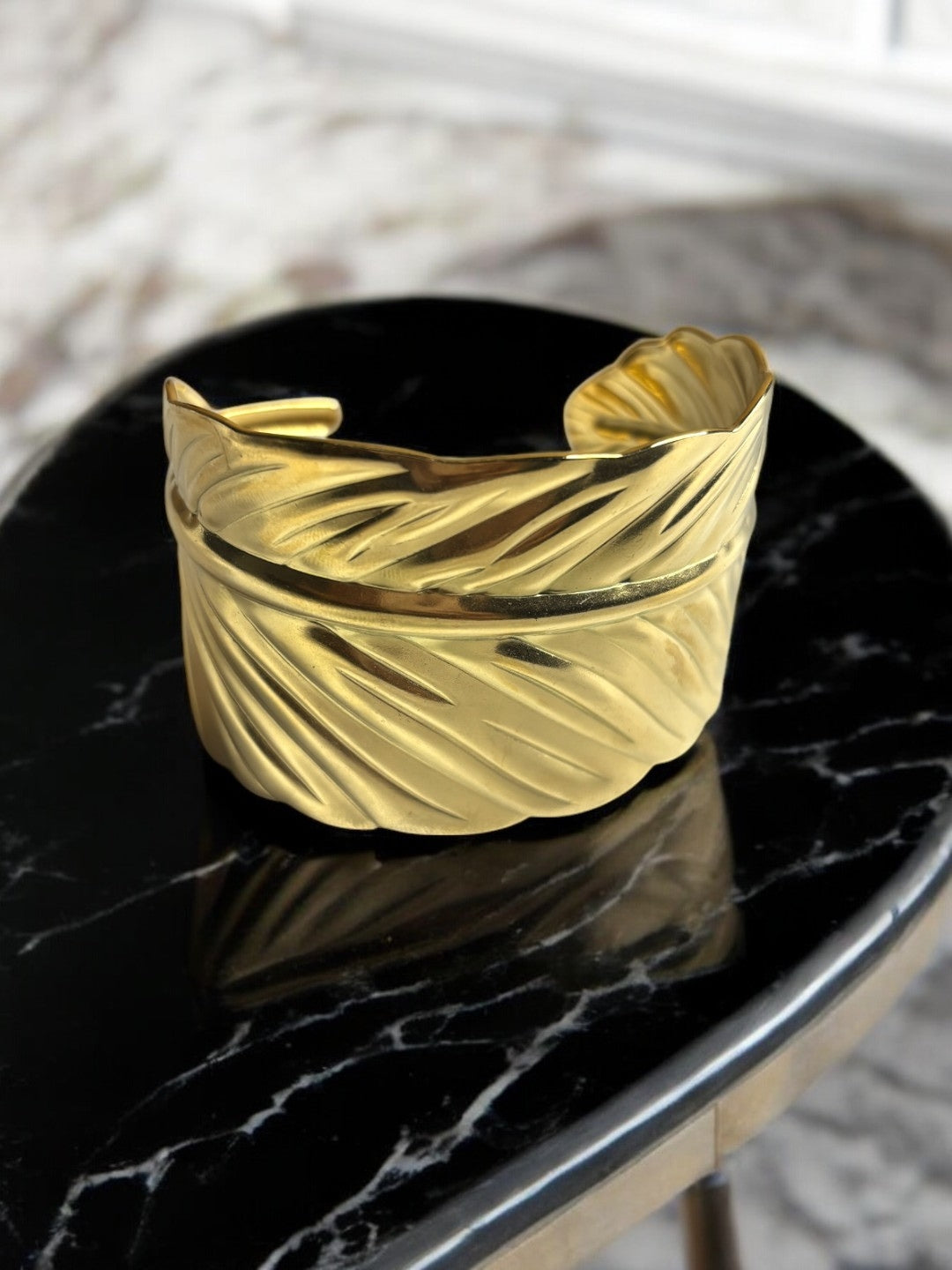 VIVAZS 18K GOLD PVD PLATED Leaf Shaped Cuff Bracelet