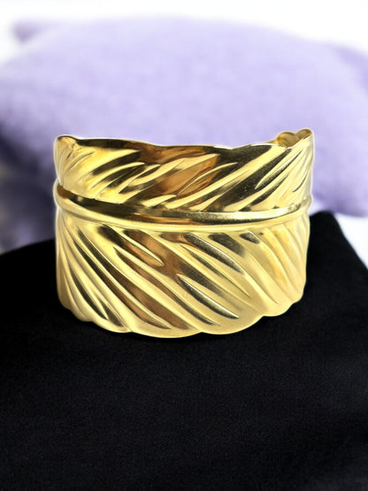 VIVAZS 18K GOLD PVD PLATED Leaf Shaped Cuff Bracelet