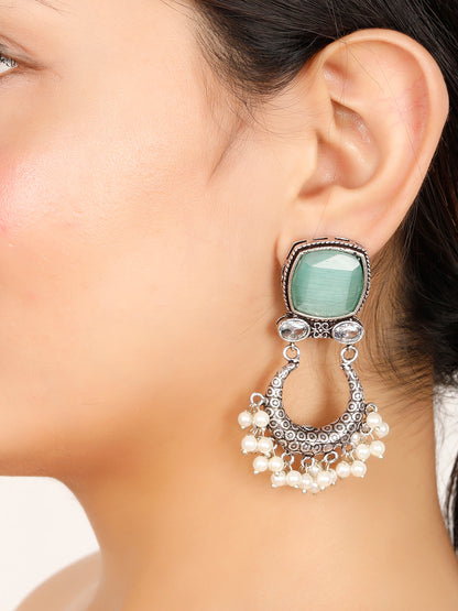 VIVAZS Silver-Plated Contemporary Chandbalis Earrings