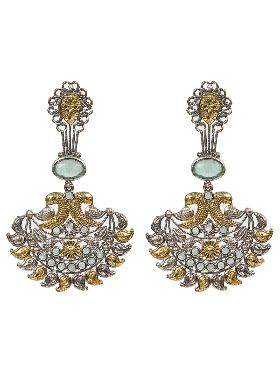 VIVAZS Green & Gold-Toned Classic Stone Studded Chandbalis Earrings