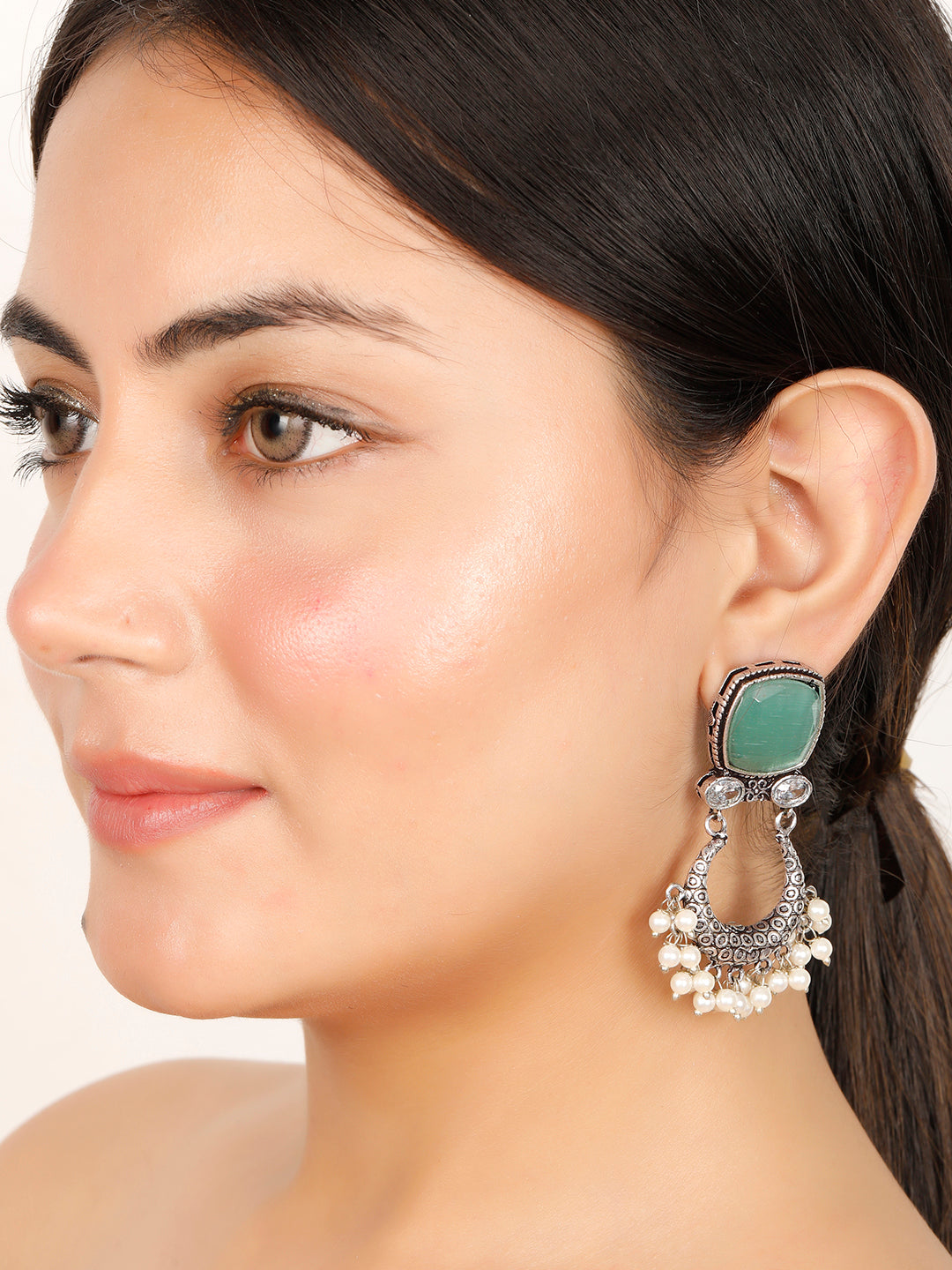 VIVAZS Silver-Plated Contemporary Chandbalis Earrings