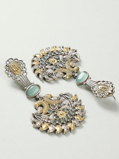 VIVAZS Green & Gold-Toned Classic Stone Studded Chandbalis Earrings