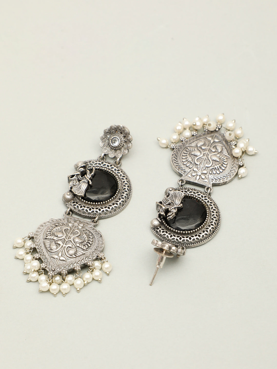 VIVAZS Oxidised Silver-Plated Silver Black Chandbali Earrings