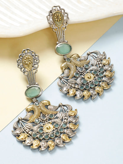 VIVAZS Green & Gold-Toned Classic Stone Studded Chandbalis Earrings